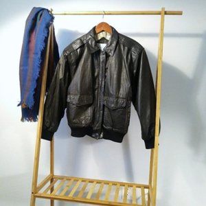Black Genuine Leather Bomber Jacket Coat Men's S Grunge Utility Pilot Military